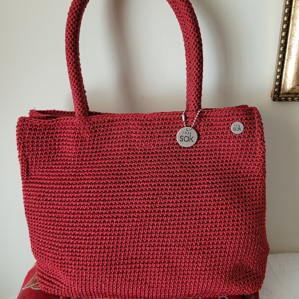 The Sak Red Crochet Tote Bag